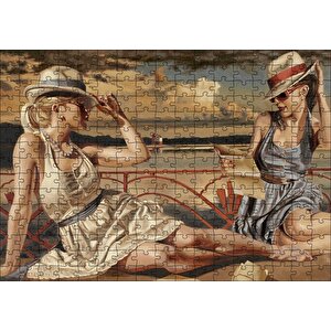 Güneşlenen Ve Mektup Okuyan Kızlar Puzzle Yapboz Mdf Ahşap 255 Parça