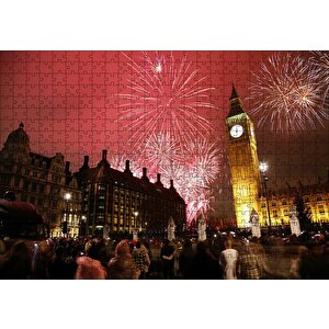 Londra Big Ben Yılbaşı Havai Fişekler Puzzle Yapboz Mdf Ahşap 500 Parça