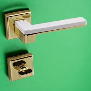 Defne Lüx Beyaz Gold Kare Rozetli Wc-banyo Kapısı Uyumlu Kapı Kolu Sağ Ve Sola Uygun Kolları 1 Takım