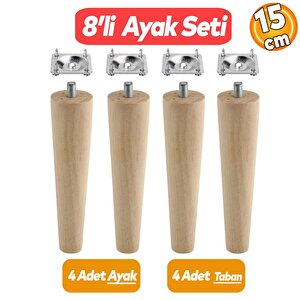 Ahşap Mobilya Koltuk Kanepe Sehpa Masa Ayağı Ayakları M8 Civatalı 15 Cm + Bağlantı Aparatlı 8'li Set