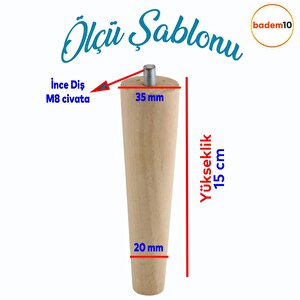 Ahşap Mobilya Koltuk Kanepe Sehpa Masa Ayağı Ayakları M8 Civatalı 15 Cm + Bağlantı Aparatlı 8'li Set
