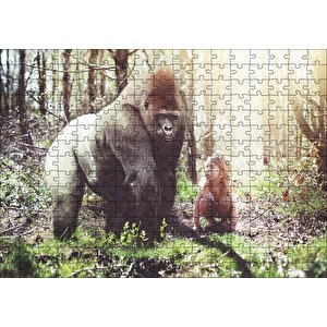 Çocuk Ve Goril Görseli Puzzle Yapboz Mdf Ahşap 255 Parça