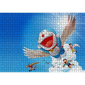 Doraemon Ve Çocuklar Mavi Göklerde Puzzle Yapboz Mdf Ahşap 1000 Parça
