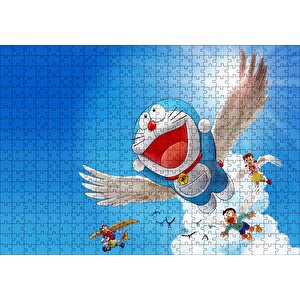 Doraemon Ve Çocuklar Mavi Göklerde Puzzle Yapboz Mdf Ahşap 500 Parça
