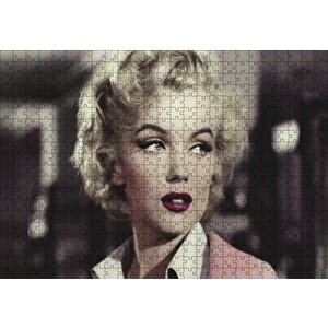 Marilyn Monroe Pembe Elbiseli Portre Puzzle Yapboz Mdf Ahşap 500 Parça