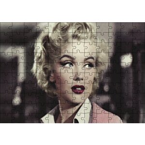 Marilyn Monroe Pembe Elbiseli Portre Puzzle Yapboz Mdf Ahşap 120 Parça