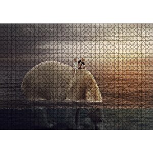 Dev Kutup Ayısı Ve Üzerinde Çocuklar İllüstrasyon Puzzle Yapboz Mdf Ahşap 1000 Parça