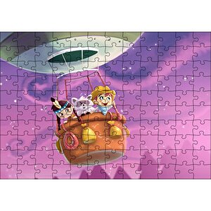 Sıcak Hava Balonunda Çocuklar Ve Rakun Puzzle Yapboz Mdf Ahşap 120 Parça