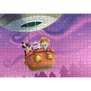 Sıcak Hava Balonunda Çocuklar Ve Rakun Puzzle Yapboz Mdf Ahşap 500 Parça