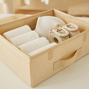 Ocean Home Textile 2'li Bej Balıksırtı Kapaklı Kutu Set 30 X 23 X 11 Cm