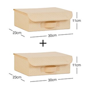Ocean Home Textile 2'li Bej Balıksırtı Kapaklı Kutu Set 30 X 23 X 11 Cm