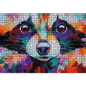Soyut Boyalı Rakun Görseli Puzzle Yapboz Mdf Ahşap 1000 Parça