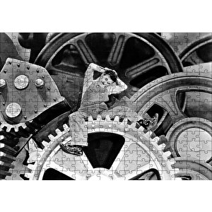 Charlie Chaplin İşçi Çarklar Modern Zamanlar Puzzle Yapboz Mdf Ahşap 255 Parça