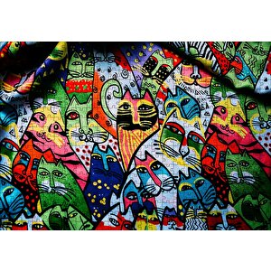 Duvar Boyama Rengarenk Kediler Çizim Puzzle Yapboz Mdf Ahşap 500 Parça