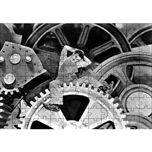 Charlie Chaplin İşçi Çarklar Modern Zamanlar Puzzle Yapboz Mdf Ahşap 120 Parça