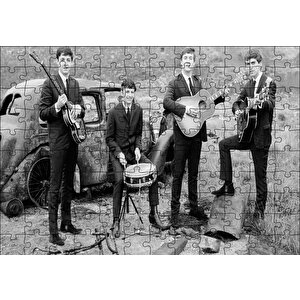Beatles Grup Fotoğrafı Siyah Beyaz Puzzle Yapboz Mdf Ahşap 120 Parça