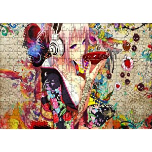 Cakapuzzle  Anime Kulaklıklı Genç Kız Çay İçiyor Puzzle Yapboz Mdf Ahşap