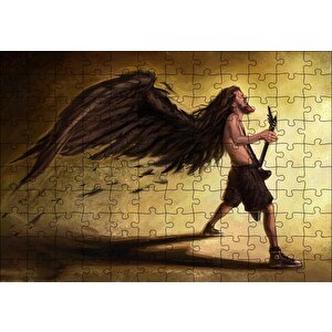 Elektrogitar Çalan Adam Karikatürize Puzzle Yapboz Mdf Ahşap 120 Parça