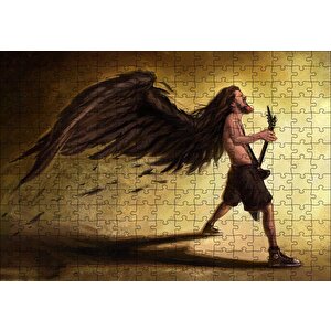 Elektrogitar Çalan Adam Karikatürize Puzzle Yapboz Mdf Ahşap 255 Parça