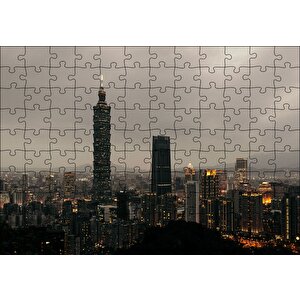 Akşamüzeri Şehir Işıkları Ve Gökdelenler Puzzle Yapboz Mdf Ahşap 120 Parça