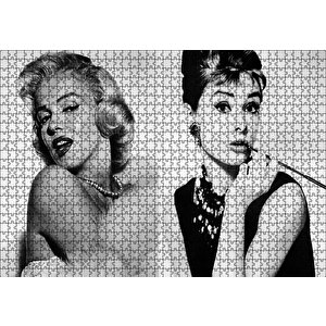 Marilyn Monroe Ve Audrey Hepburn Puzzle Yapboz Mdf Ahşap 1000 Parça
