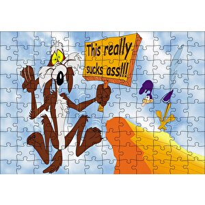 Road Runner Ve Coyote Uçurumdan Aşağı Puzzle Yapboz Mdf Ahşap 120 Parça