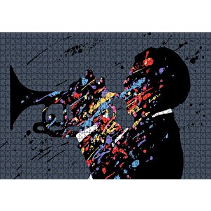 Caz Trompetçi Renkli Mozaik Puzzle Yapboz Mdf Ahşap 1000 Parça