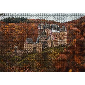 Kızıl Sonbahar Ağaçları Arasındaki Şato Puzzle Yapboz Mdf Ahşap 1000 Parça
