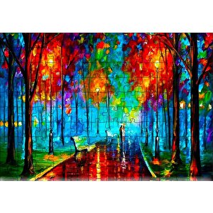 Ağaçlı Yol Yağmur Şemsiyeli Çift Yağlı Boya Puzzle Yapboz Mdf Ahşap 120 Parça