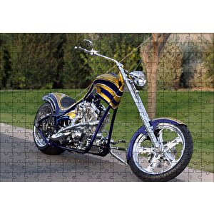 Altın Ve Lacivert Chopper Motorsiklet Puzzle Yapboz Mdf Ahşap 255 Parça