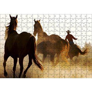 Atlar Ve Kementli Kovboy Puzzle Yapboz Mdf Ahşap 255 Parça