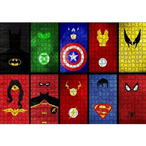 Süper Kahramanlar Logoları Ve Maskeleri Puzzle Yapboz Mdf Ahşap 1000 Parça