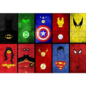 Süper Kahramanlar Logoları Ve Maskeleri Puzzle Yapboz Mdf Ahşap 120 Parça