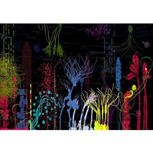 Renkli Çiçekler Ve Geometrik Şekiller Dijital Çizim Puzzle Yapboz Mdf Ahşap 120 Parça