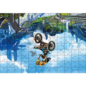 Motokrosçular Ters Görünüm Sürreal İllüstrasyon Puzzle Yapboz Mdf Ahşap 120 Parça