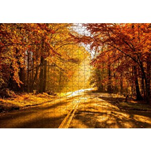 Sonbahar Ormandan Geçen Yol Ve Güneş Işınları Puzzle Yapboz Mdf Ahşap 500 Parça