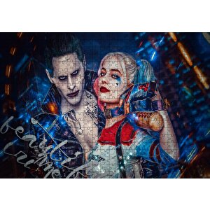 Harley Quinn Ve Joker İllüstrasyon Puzzle Yapboz Mdf Ahşap 500 Parça