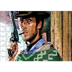Clint Eastwood Yeşil Pançolu Ve Silahlı Puzzle Yapboz Mdf Ahşap 120 Parça