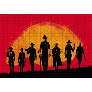 Red Dead Redemption Kırmızı Arka Plan Puzzle Yapboz Mdf Ahşap 500 Parça