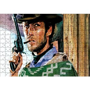 Clint Eastwood Yeşil Pançolu Ve Silahlı Puzzle Yapboz Mdf Ahşap 255 Parça