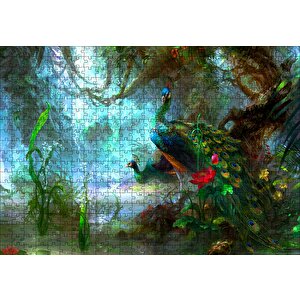 Tavuskuşları Ve Fantastik Orman Puzzle Yapboz Mdf Ahşap 500 Parça