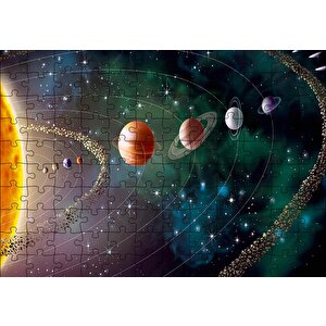 Güneş Sistemi Ve Yörüngede Gezegenler Puzzle Yapboz Mdf Ahşap 120 Parça