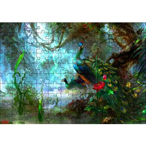 Tavuskuşları Ve Fantastik Orman Puzzle Yapboz Mdf Ahşap 120 Parça