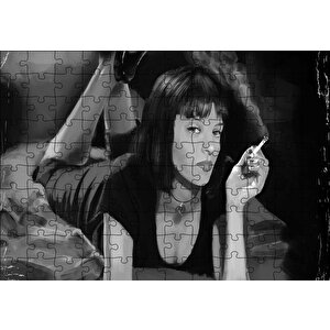 Pulp Fiction Ucuz Roman 1994 Siyah Baeyaz Görseli Puzzle Yapboz Mdf Ahşap 120 Parça