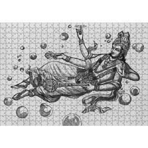 Hindu Tanrısı Vishnu Karakalem Puzzle Yapboz Mdf Ahşap 500 Parça
