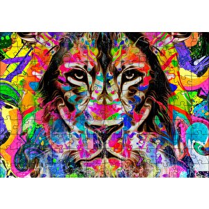 Modern Sanat Rekli Boyama Aslan Figür Puzzle Yapboz Mdf Ahşap 120 Parça