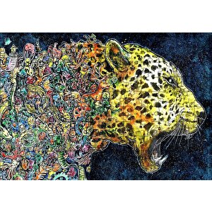 Renkli Karışık Objelerden Oluşan Leopar Puzzle Yapboz Mdf Ahşap 120 Parça