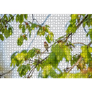 Ağacın Dalları Arasındaki Kırmızı Yüzlü Kuş Puzzle Yapboz Mdf Ahşap 1000 Parça