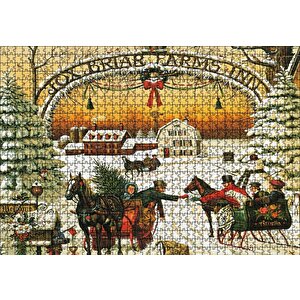 Fox Briar Çiftliği Yılbaşında İnsanlar Puzzle Yapboz Mdf Ahşap 1000 Parça