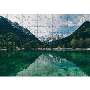 Yeşil Göl Orman Ve Karlı Dağlar Puzzle Yapboz Mdf Ahşap 120 Parça